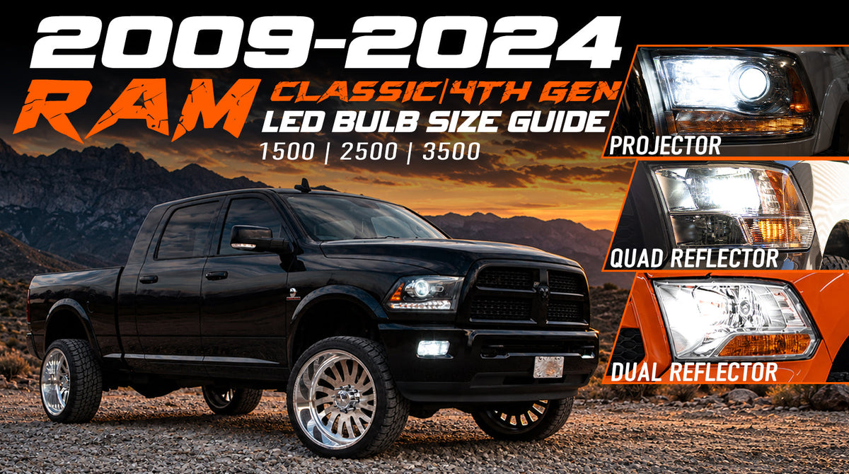 2009-2024 Ram 1500 2500 3500 Classic 4th Gen LED bulb size guide chart